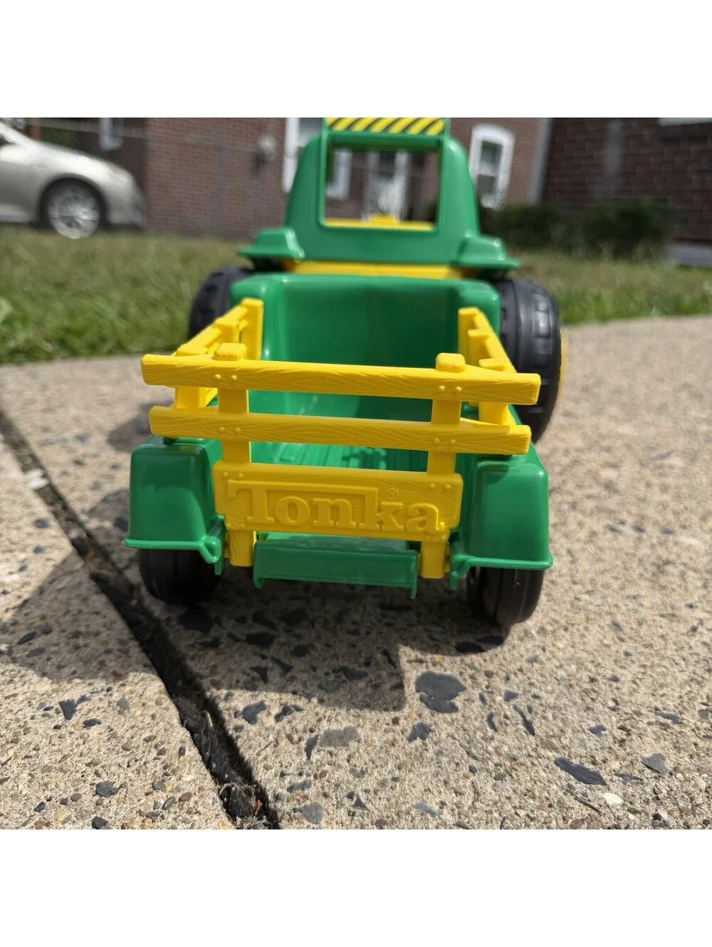 Vintage 1990s Tonka Tractor Trailer Wagon Cart With Gate Plastic Green Yellow